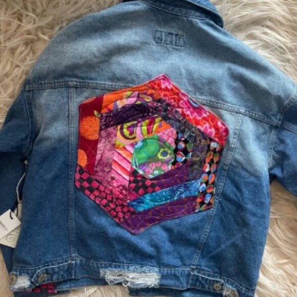 Denim jacket with quilted design with Kaffe fassett fabrics - Picture 1 of 4